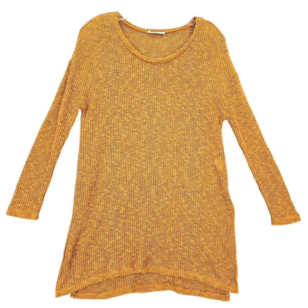 Lush Yellow Gold Sweater Classic 3/4 Sleeves Loose Knit Scoop Neck Womens Size S